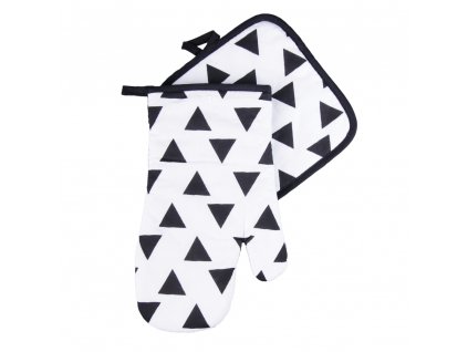 Kuchyňský set rukavice/chňapka BLACK WHITE motiv A, 18x30 cm/20X20 cm ESSEX, 100% bavlna
