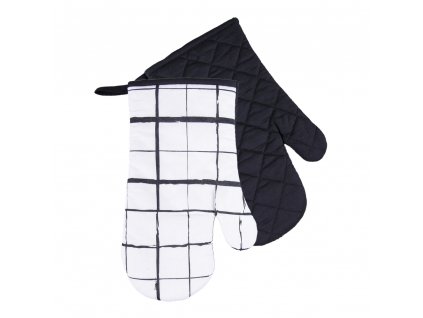 Kuchyňské bavlněné rukavice chňapky BLACK WHITE motiv B, 100% bavlna 18x30 cm Essex