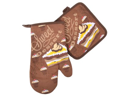 Kuchyňský set rukavice/chňapka SWEET DESSERT hnědá, 18x30 cm/20X20 cm ESSEX
