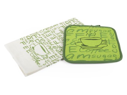 Kuchyňský set mikrovláknová utěrka/chňapka LATTÉ zelená, 38x63 cm/20X20 cm ESSEX