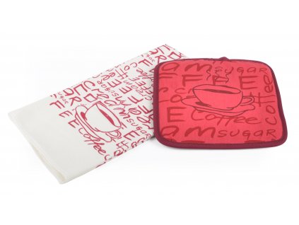 Kuchyňský set mikrovláknová utěrka/chňapka LATTÉ červená, 38x63 cm/20X20 cm ESSEX