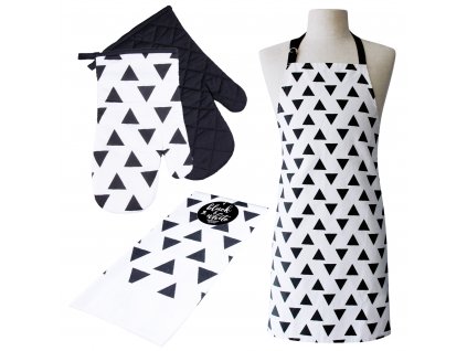 Kuchyňská bavlněná zástěra BLACK WHITE motiv A, Essex, 100% bavlna