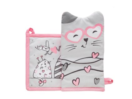 Kuchyňský set rukavice/chňapka LOVECAT, 15x30 cm/20X20 cm HOME & YOU, 100% bavlna