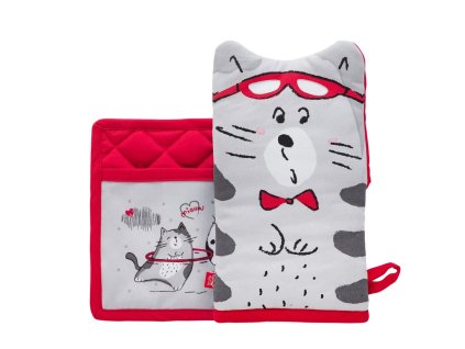 Kuchyňský set rukavice/chňapka PLAYCAT, 14,5x26 cm/20X20 cm HOME & YOU, 100% bavlna