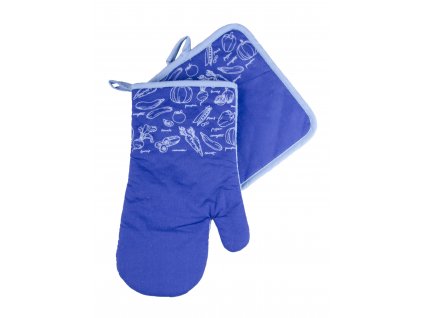 Kuchyňský set rukavice/chňapka VERDURE modrá 19x30 cm/20X20 cm ESSEX, 100% bavlna