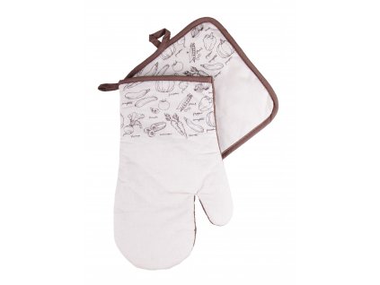 Kuchyňský set rukavice/chňapka VERDURE béžová 19x30 cm/20X20 cm ESSEX, 100% bavlna