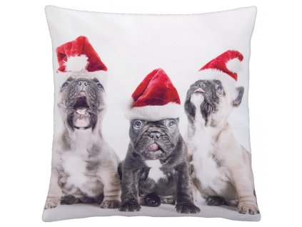 Polštář X-MAS PETS HYP 40x40cm, mopslíci v čepici mikrovlákno ESSEX