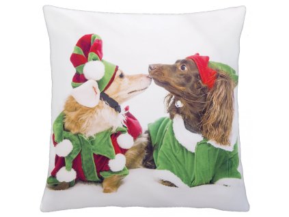 Polštář X-MAS PETS HYP 40x40cm, jezevčíci v čepici mikrovlákno ESSEX