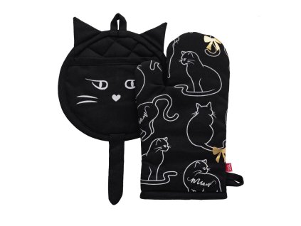 Kuchyňská rukavice/chňapka CHAT NOIR, 18x30 cm/20X20 cm HOME & YOU, 100% bavlna