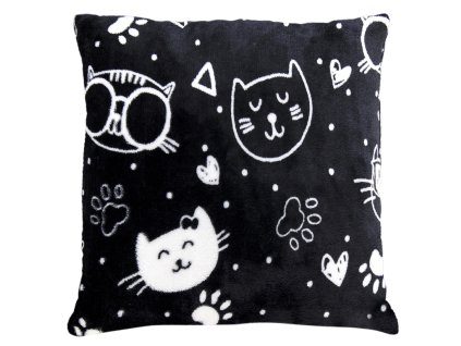 Polštář FUNNY CAT černá 40x40cm, mikrovlákno, ESSEX