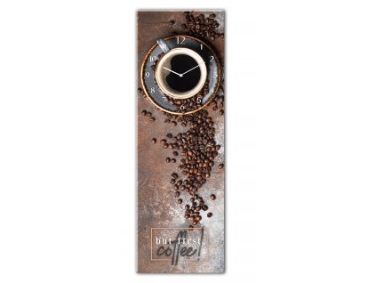 Skleněné nástěnné hodiny FIRST COFFEE 20x60 cm Styler