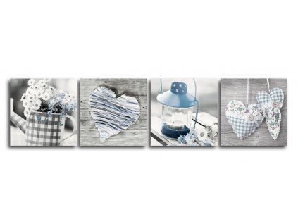 Obraz na na plátně SHABBY BLUE vícedílný 32x128 cm Styler