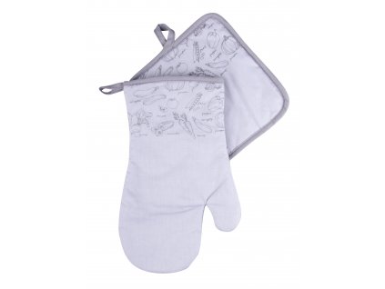 Kuchyňský set rukavice/chňapka VERDURE šedá 19x30 cm/20X20 cm ESSEX, 100% bavlna