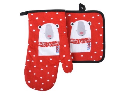 Kuchyňský set rukavice/chňapka FUNNY CHRISTMAS červená, 18x30 cm/20X20 cm ESSEX