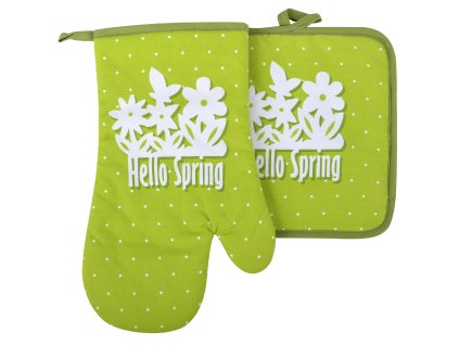Kuchyňský set rukavice/chňapka HELLO SPRING zelená 18x30 cm/20X20 cm ESSEX