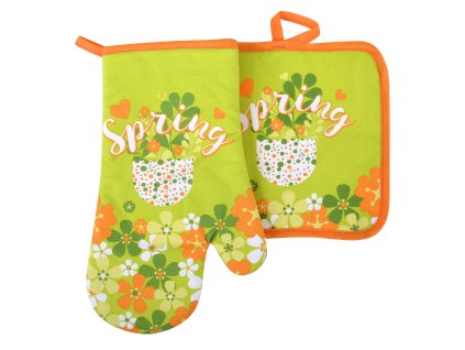 Kuchyňský set rukavice/chňapka SPRING zelená 18x30 cm/20X20 cm ESSEX