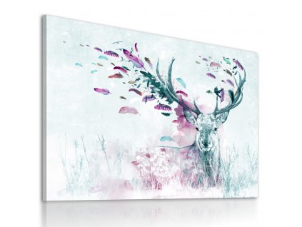 Obraz na plátně DEER WITH FEATHERS - PINK různé rozměry Ludesign