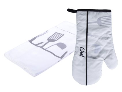 Kuchyňský DÁRKOVÝ set mikrovláknová utěrka/rukavice - chňapka CHEF šedá ESSEX