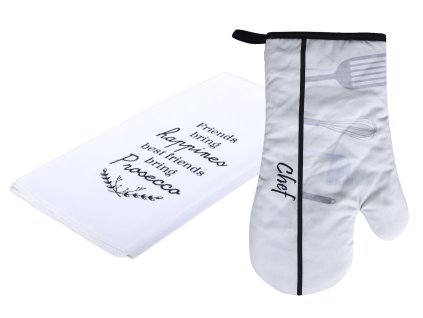Kuchyňský DÁRKOVÝ set mikrovláknová utěrka/rukavice - chňapka CHEF/PROSECCO šedá ESSEX