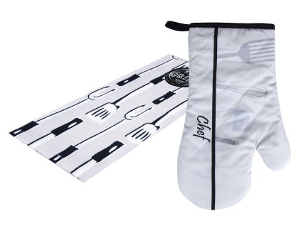 Kuchyňský DÁRKOVÝ set bavlněná utěrka/rukavice - chňapka CHEF/GRILL šedá ESSEX