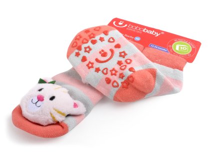 Kojenecké protiskluzové ponožky s chrastítkem 12-24 měsíců, KOČIČKA, Bobobaby