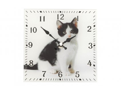 Skleněné stojací hodiny KOŤÁTKO 15x15 cm Mybesthome