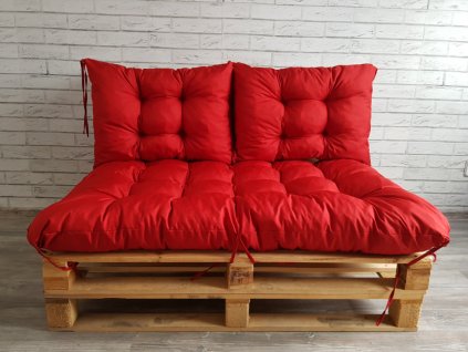 Paletové prošívané sezení - sedák 120x80 cm, 2x opěrka 60x40 cm, barva červená,