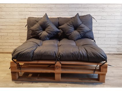 Paletové prošívané sezení - sedák 120x80 cm, opěrka 120x40 cm, 2x polštáře 30x30 cm, barva šedá,