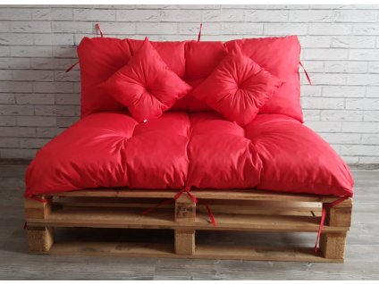 Paletové prošívané sezení - sedák 120x80 cm, opěrka 120x40 cm, 2x polštáře 30x30 cm, barva červená, Mybesthome
