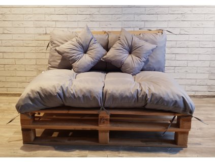 Paletové prošívané sezení - sedák 120x80 cm, opěrka 120x40 cm, 2x polštáře 30x30 cm, barva světle šedá, Mybesthome