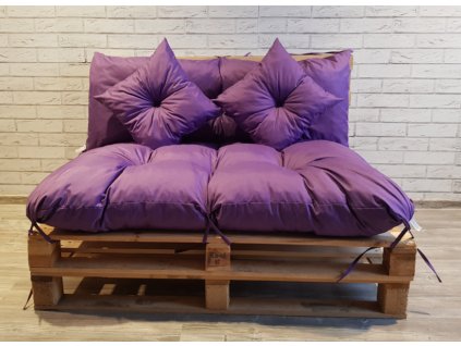 Paletové prošívané sezení - sedák 120x80 cm, opěrka 120x40 cm, 2x polštáře 30x30 cm, barva tmavě fialová, Mybesthome