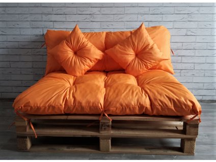Paletové prošívané sezení - sedák 120x80 cm, opěrka 120x40 cm, 2x polštáře 30x30 cm, barva oranžová, Mybesthome