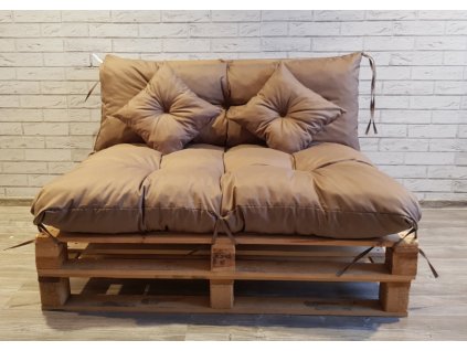 Paletové prošívané sezení - sedák 120x80 cm, opěrka 120x40 cm, 2x polštáře 30x30 cm, barva cappuccino, Mybesthome