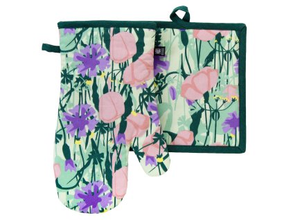 Kuchyňský SET rukavice/chňapka VERANO KVĚTY 18x30 cm/20X20 cm ESSEX, 100% bavlna