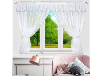 Dekorační krátká záclona s ozdobným volánem se zirkony CELINE bílá 400x150 cm MyBestHome
