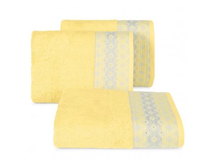 Bavlněný froté ručník s bordurou a zirkony MOLY 50x90 cm, žlutá, 480 gr Mybesthome