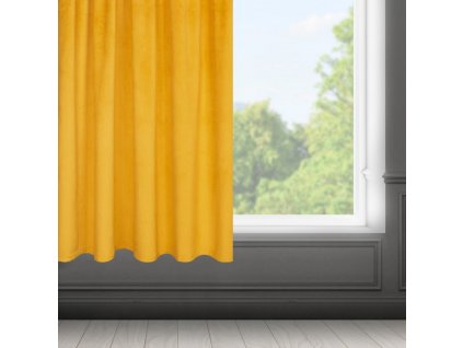 Dekorační krátký velvet závěs s řasící páskou OLGA mustard/hořčicová, (1 kus) 140x175 cm MyBestHome