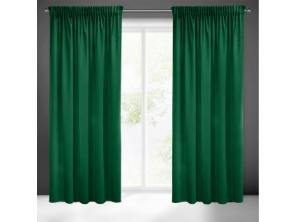 Dekorační velvet závěs s řasící páskou PIERRE CARDIN 140x270 cm (1 kus) tmavě zelená, MyBestHome