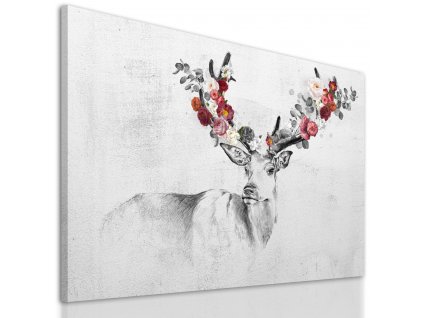 Obraz na plátně DREAM DEER WITH FLOWERS různé rozměry Ludesign