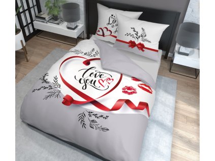 Povlečení LOVE YOU 100% saténová bavlna 1x 200x220 cm, 2x povlak 70x80 cm francouzské povlečení MyBestHome