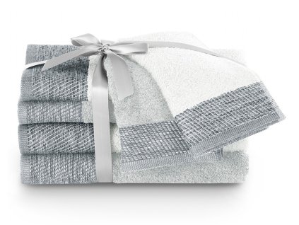 Dárkový set 6 ks ručníků 100% bavlna ARICA 2x ručník 50x100 cm, 2x osuška 70x140 cm a 2x ručník 30x50 cm bílá/stříbrná 460 gr Mybesthome