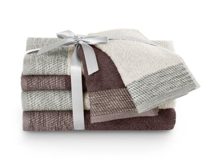 Dárkový set 6 ks ručníků 100% bavlna ARICA 2x ručník 50x100 cm, 2x osuška 70x140 cm a 2x ručník 30x50 cm béžová/hnědá 460 gr Mybesthome