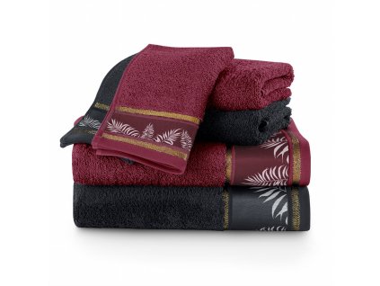 Dárkový set 6 ks ručníků 100% bavlna PANIOS 2x ručník 50x100 cm, 2x osuška 70x140 cm a 2x ručník 30x50 cm vínová/černá 460 gr Mybesthome