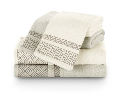 Dárkový set 6 ks ručníků 100% bavlna VOICE 2x ručník 50x100 cm, 2x osuška 70x140 cm a 2x ručník 30x50 cm krémová/béžová 460 gr Mybesthome