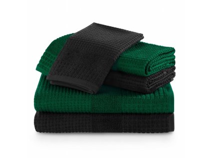 Dárkový set 6 ks ručníků 100% bavlna PIANO 2x ručník 50x100 cm, 2x osuška 70x140 cm a 2x ručník 30x50 cm zelená/černá 460 gr Mybesthome
