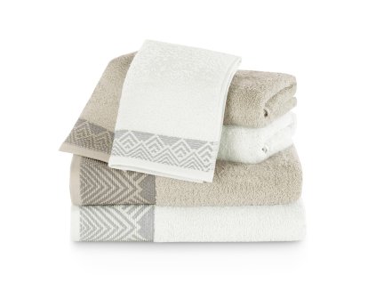Dárkový set 6 ks ručníků 100% bavlna AREDO 2x ručník 50x100 cm, 2x osuška 70x140 cm a 2x ručník 30x50 cm bílá/béžová 460 gr Mybesthome