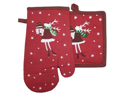 Kuchyňský set rukavice/chňapka FESTIVE FEAST - SOBÍK 18x30 cm/20X20 cm ESSEX