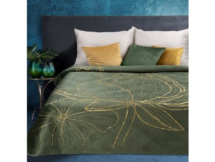Přehoz na postel LOTOS olivová/zlatá 170x210 cm Mybesthome