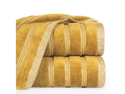 Bavlněná froté osuška s proužky GLORIA 70x140 cm, mustard/hořčicová, 500 gr Mybesthome