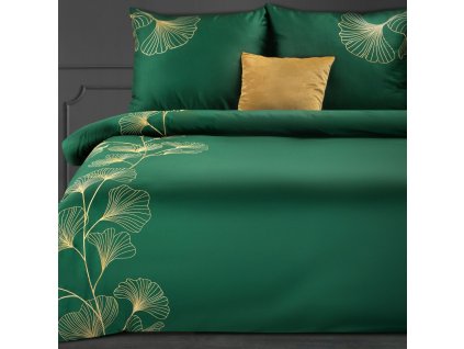 Povlečení GINKO zelená, 100% saténová bavlna 1x 200x220 cm, 2x povlak 70x80 cm francouzské povlečení MyBestHome